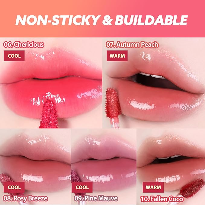 MILKTOUCH Jelly Lip Glow Tint - Hydrating Lip Gloss with Long-Lasting Moisture, Lip Stain, Lightweight, Radiant Shine, Perfect for Daily Use, Valentines Gifts, Korean Lip Oil (01 New Peach Bear)
