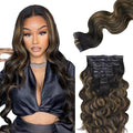 Lashey Seamless Clip in Hair Extensions Human Hair 130g 9pcs 16 Inch Body Wave Natural Black Mixed Chestnut Brown Clip in Hair Extensions for Women