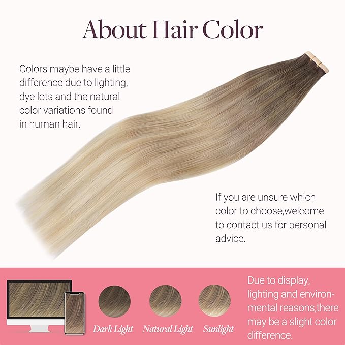 GOO GOO Tape in Hair Extensions Human Hair, 9/18J/60 Chocolate Brown to Champagne Blonde Balayage, 18inch 50g 20pcs, Skin Weft Seamless Invisible, Silky Straight with Thick Ends, Remy Human Hair