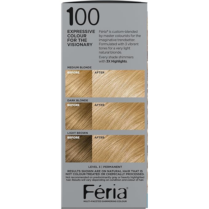 L'Oreal Paris Feria Multi-Faceted Shimmering Permanent Hair Color, 100 Pure Diamond, Hair Dye Kit, Pack of 2