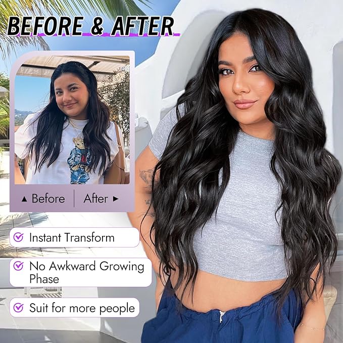 Black Wig for Women Long Wavy 4x1 Lace Natural Hairline Glueless for Beginners Middle Part Synthetic for Daily Party Use 26Inch