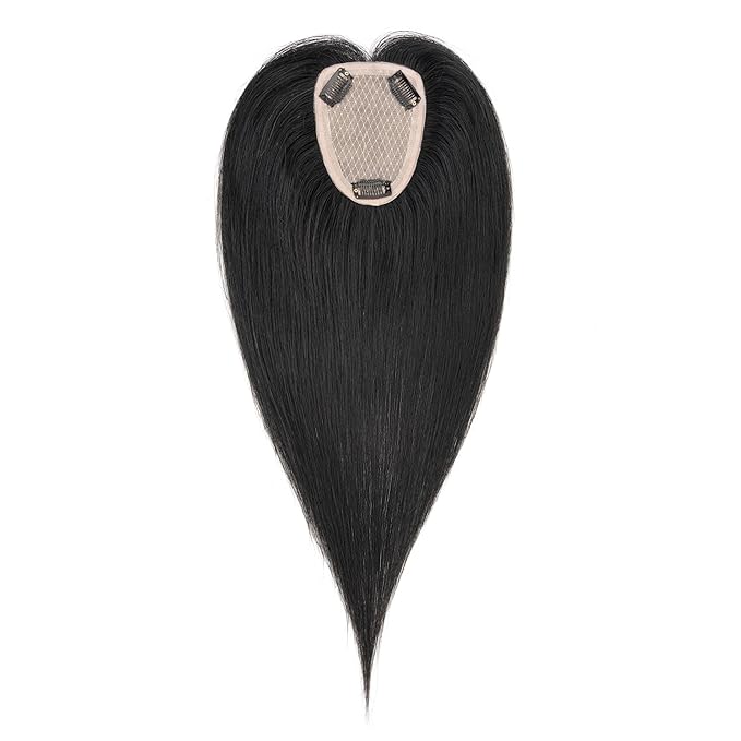 Hairro Human Hair Toppers Free Parted, 3.5x4.7" Base Hand-wovened 100% Real Hairpieces, with Invisible Clips-in for Women, for High Hairline/Adding Volume on Top, 16 Inch Jet Black