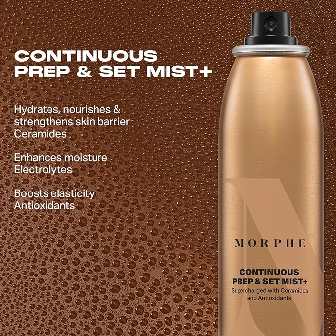 Morphe Continuous Prep & Set Setting Spray - Hydrating Setting Spray for Makeup & Skin Prep - Enriched with Ceramides and Antioxidants for a Radiant Finish (2.8 oz)