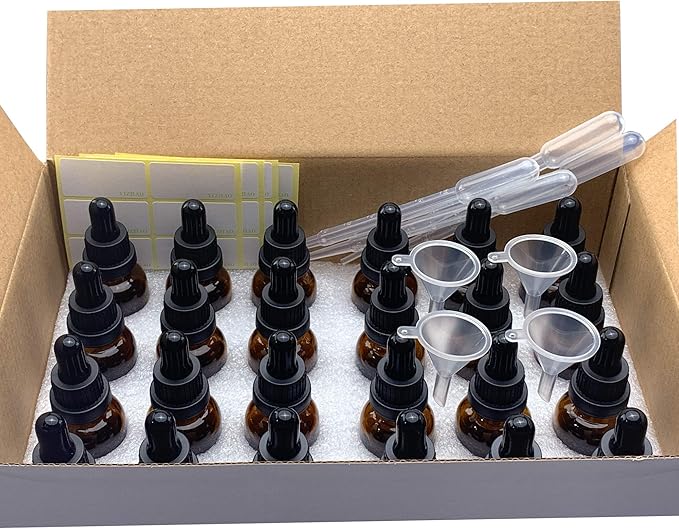 YIZHAO Clear Glass Dropper Bottle 1oz, Tincture Bottles with Glass Dropper, for Essential Oils, Aromatherapy, Cosmetic, Laboratory, Pharmacy, Liquids, Travel –24 Pcs