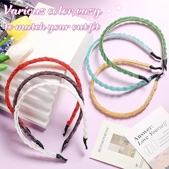 MTLEE 6 Pieces Beaded Headbands for Women Sparkly Crystal Beaded Hair Hoop Hairbands Multiple Color Hair Accessories Head Bands Christmas Gift(Bright Colors)