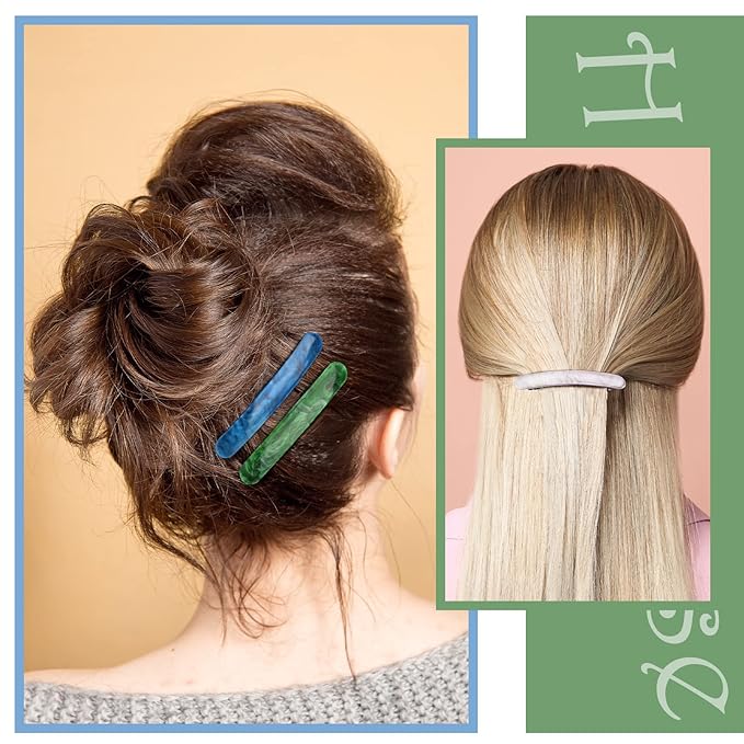 12 Pieces Hair Barrettes for Women Tortoise Shell Acetate French Skinny Clip Automatic Ponytail Barrettes for Women Fine Thin Hair Accessories(Elegant Color)