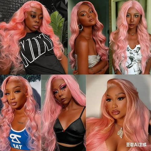 30 32 34 Inch Pink Body Wave Bundles Human Hair Light Pink Bundles 8A Peruvian Virgin Remy Hair Extensions Double Weft Real Pure Pink Hair Weave