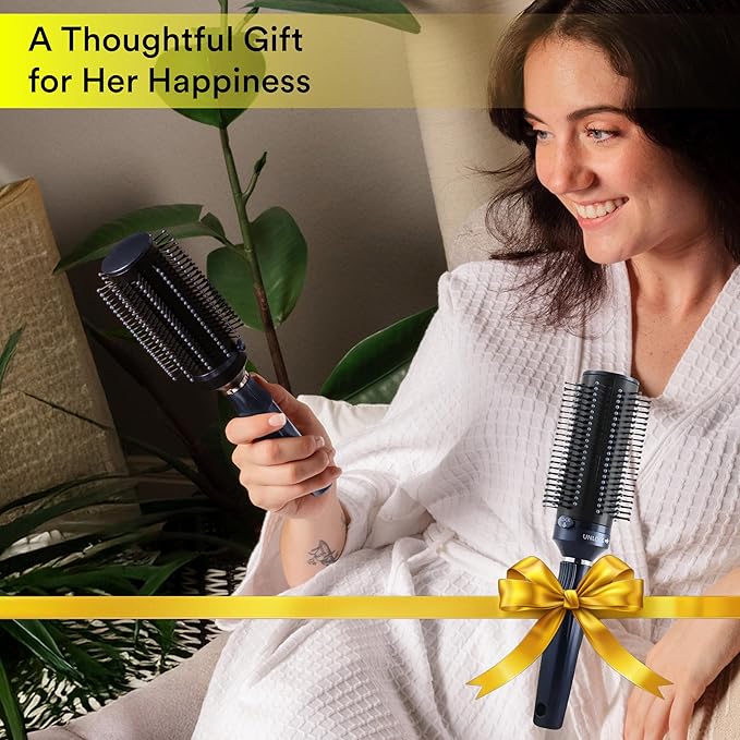 Detangler Brush for Women - Curly Hair Blow Dryer Round Brush for Blow Out - Self Cleaning Roller Retractable Travel Hairbrush - Navy Blue Christmas Gifts