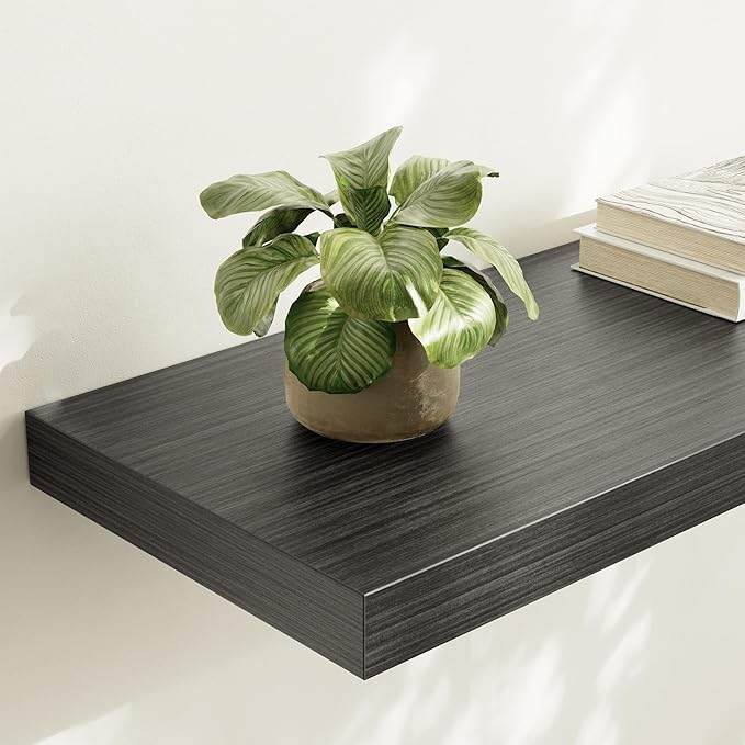 Large Floating Shelves for Wall Set of 1 Wooden Wall Shelves 36 in x 12.75 in x 2 in Room Decor Long Shelf with Invisible Wall Mount Bracket for Bedroom Kitchen Living Room Black Wood