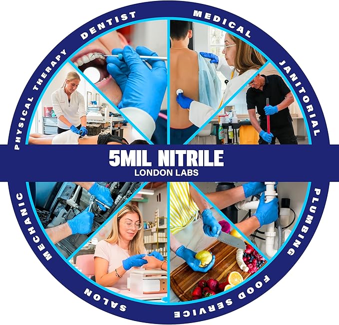 Sky Blue 5 Mil Nitrile Exam Gloves Disposable Latex Free | Medical Rubber Gloves for Doctors, EMT, First Aid Kit, Food Service & Cleaning | Bulk Nitrile for Mechanics (100 CT) - Medium