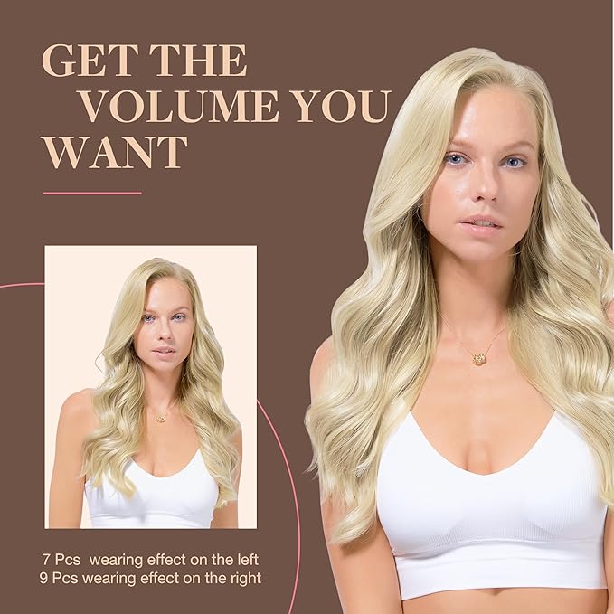 GOO GOO Clip in Hair Extensions Real Human Hair, Remy Human Hair Extensions Clip ins for Women, Natural Human Hair, 22inch 150g 9Pcs, 60A Platinum Blonde