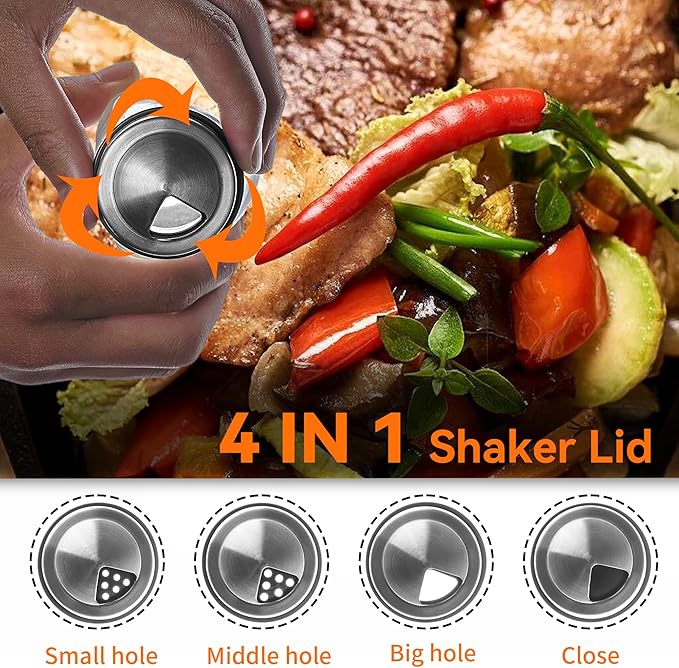 Mlici 6PC Spinning Glass Spice Jars - 360° Rotating Spice Rack Organizer with Jars, Stainless Steel Revolving Seasoning Holder Jars for Countertop Cabinet Kitchen Spices Cruets