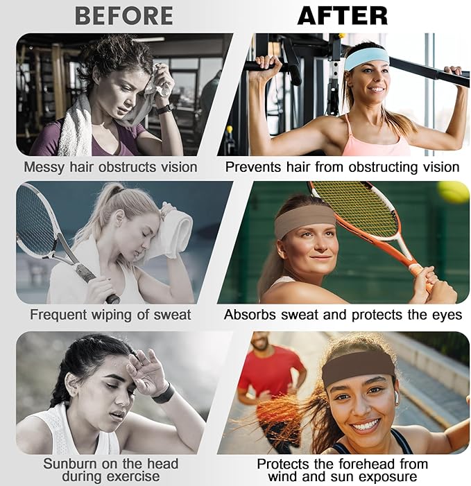 10 PCS Headbands for Women - Fashion Non Slip Cotton Headbands for Women and Men Perfect for Sports and Outdoor Activities in Summer,Including Running, Yoga, Cycling, Gym Workouts