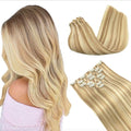 GOO GOO Clip in Hair Extensions Real Human Hair, Remy Human Hair Extensions Clip ins for Women, Natural Human Hair, 20inch 130g 7Pcs, #18A/613A Dark Blonde Highlighted Bleach Blonde