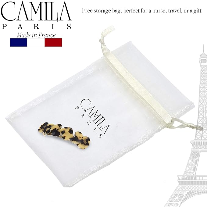 Camila Paris V105 French Hair Barrette Clip for Girls Handmade, Flow, Metal Clasp Strong Hold Grip Hair Clips for Women, No Slip and Durable Styling Girls Hair Accessories, Made in France