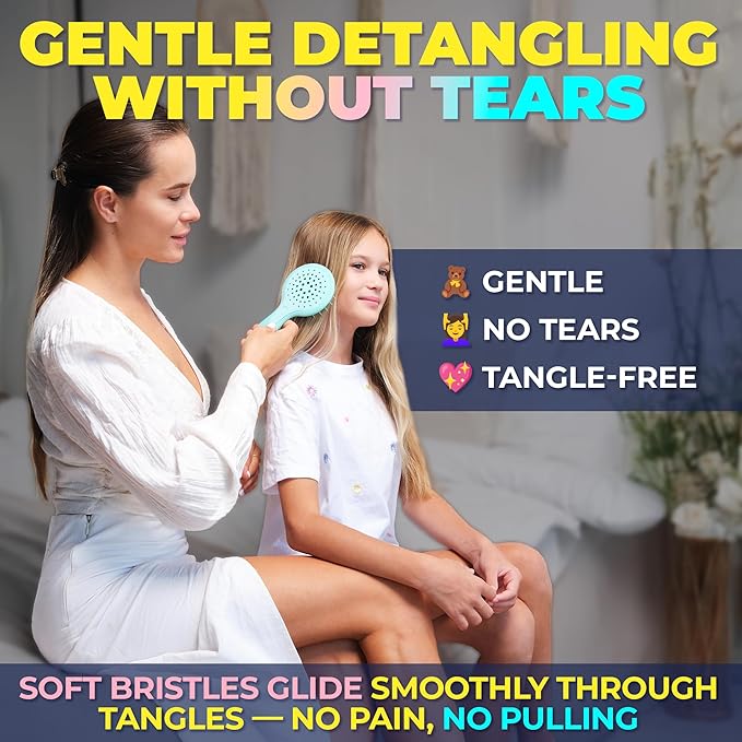 Janeke Mini Superbrush – Kids Hair Brush & Small Hair Brush for Detangling – Gentle Anti-Static Bristles – Vented Brush for Wet or Dry Hair – Great for Curly, Thick, Fine, and Wavy Hair (Tiffany)