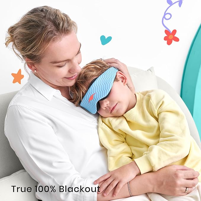Manta Kids Sleep Mask - Comfy & Cute Blackout Sleeping Mask with Adjustable Eye Cups, Soft & Breathable Machine Washable Kids Eye Mask for Girls, Boys, Toddler Aged 6+ (Arctic Blue)