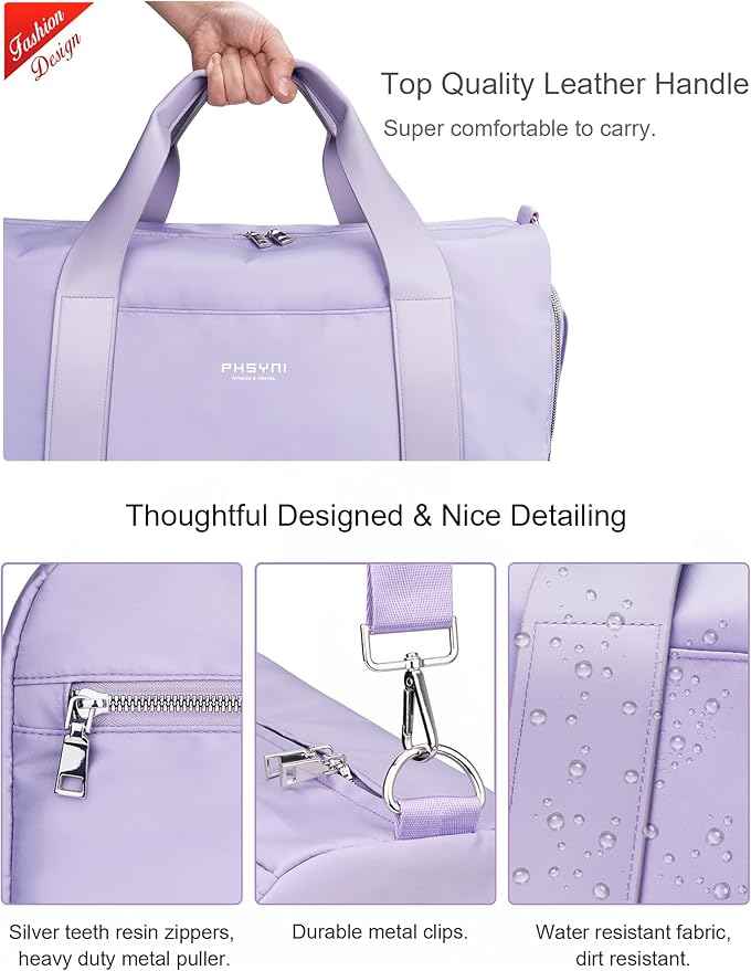 Gym Bag for Women Girls with Shoe Compartment & Wet Pocket - Duffle Bag for Travel Sports Fitness Workout Athletic, 19"-Medium, Purple