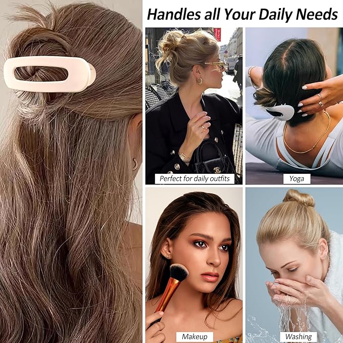 Velscrun Flat Hair Clips for Women Girls, 2 Styles 8 Pcs Lay Flat Claw Clips, Strong Hold French Duck Billed Large Side Hair Jaw Clip for All Hair Types, Fashion Trendy Hair Accessories Brown