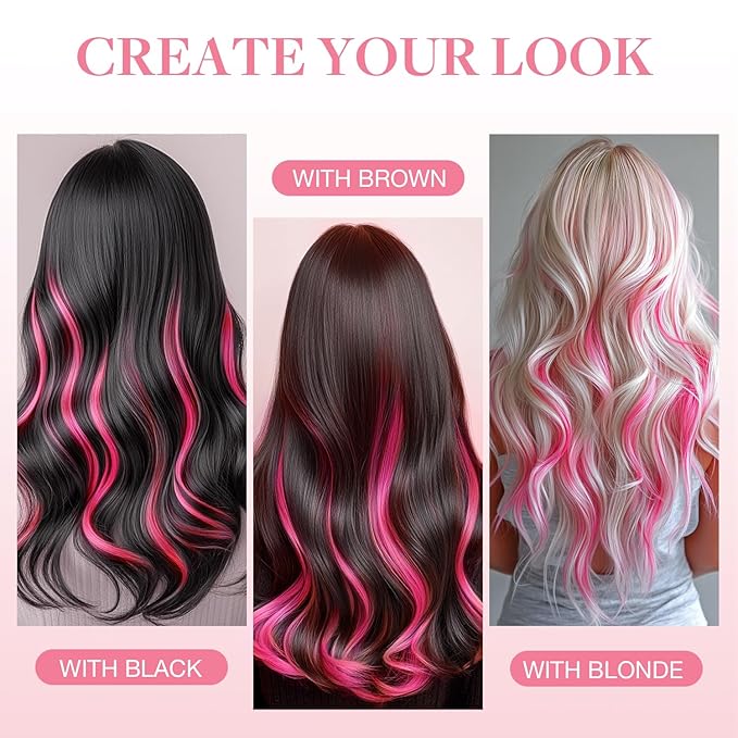 GOO GOO Tape in Hair Extensions Human Hair, Pink, 12inch 20g 10pcs, Colored Tape ins Human Hair Extensions, Silky&Soft Invisible Tape Ins, Hair Highlighted for Party
