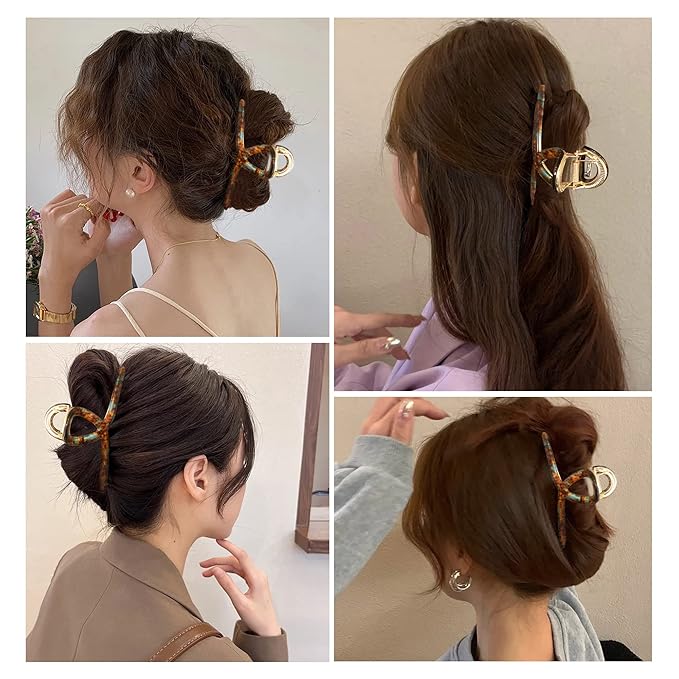 Metal Butterfly Hair Clips for Long Thick Hair - Large 4.7" Strong Hold Acetate Hair Clamps for Women and Girls, 1 Pc (brown blue)