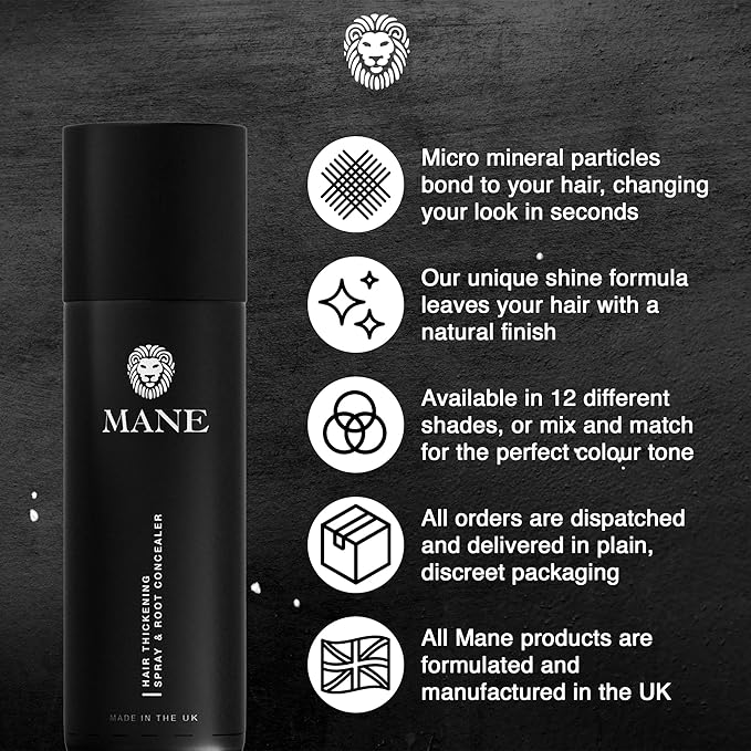 Mane Hair Thickening Spray & Root Touch Up, Instantly Thicker Hair for Men & Women, Fill in Hairlines and Hide Thinning and Fine Patches - Light Blond, 12 Colors (6.76 oz)