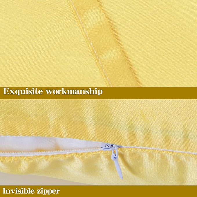 NTBAY Zippered Satin Pillow Cases for Hair and Skin, Luxury Standard Hidden Zipper Pillowcases Set of 2, 20x26 Inches, Yellow