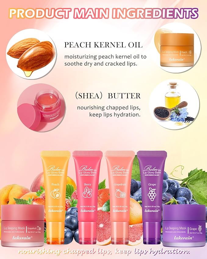 2Pcs Lip Glowy Balm & Lip Sleeping Mask Set,Hydrating Nourishing Repair Sleeping Lip Mask,Glossy Tinted Lip Balm,Day & Night Smooth Cracked Chapped Dry Lip,Lip Care Therapy Treatment for Women-01Peach