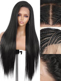 WIGNEE 13x6 Synthetic Lace Front Wig 28" Long Straight Wig Natural Black Kanekalon Futura Synthetic Wigs for Black Women Pre-Plucked Glueless Wig for Daily Party Use