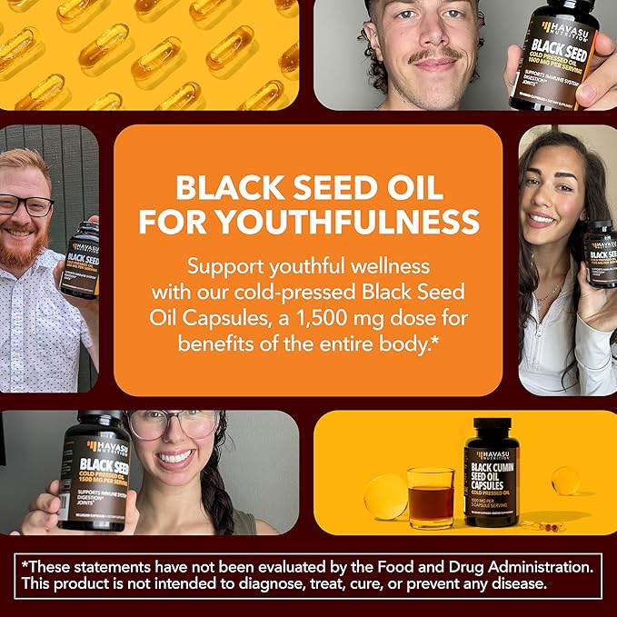 Cold Pressed Black Seed Oil Capsules - 1500mg Black Cumin Supplement for Immune Function, Digestive Support & Overall Health - Hair & Skin Superfood - Nigella Sativa - 2 Month Supply, Unflavored