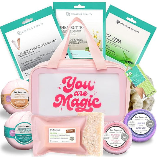 Spa Gift Baskets For Women - Premium Spa Gifts For Women With Cosmetic Bag, Bath Bombs, Handmade Spa Gift Set & Gift Boxes For Women - Mom Gifts, Birthday Gift Basket For Women