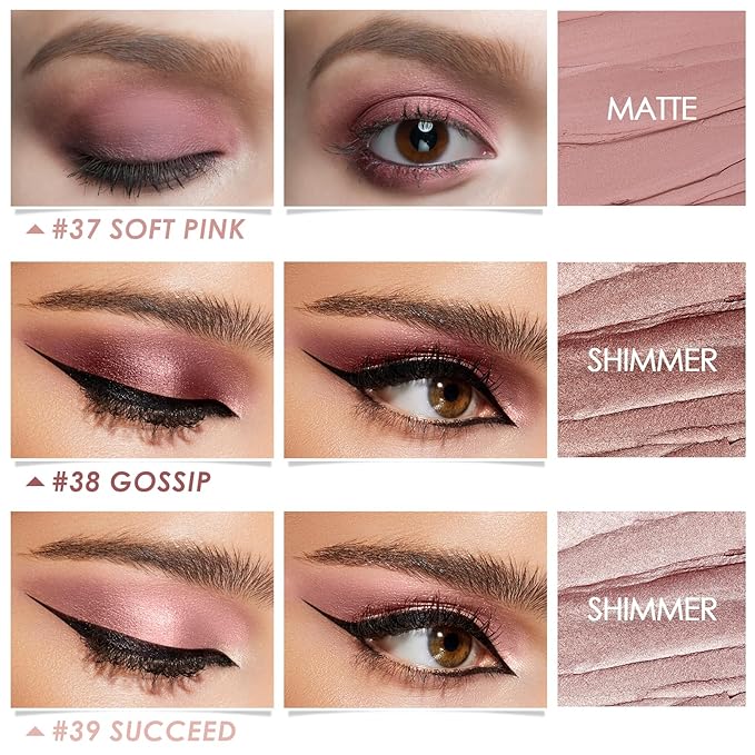 FOCALLURE 3PCS Cream Eyeshadow Stick Sets,Matte and Shimmer Eye Brightener, Light to Dark Pink Pencil,Long Lasting Eye Shadow Highlighter Makeup,Rose Hangover