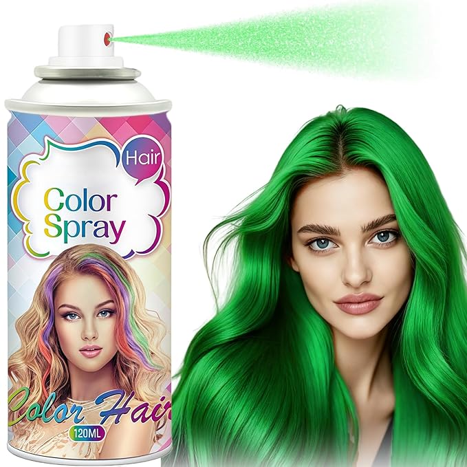 Green Hair Spray, Green Hair Spray Temporary for Women Kids Men, Green Hair Wax Dye, Temporary Hair Dye, Washable Hair Color Dye Non-Sticky, for Christmas Party,Halloween Crazy Hair Day,Cosplay(120ML)