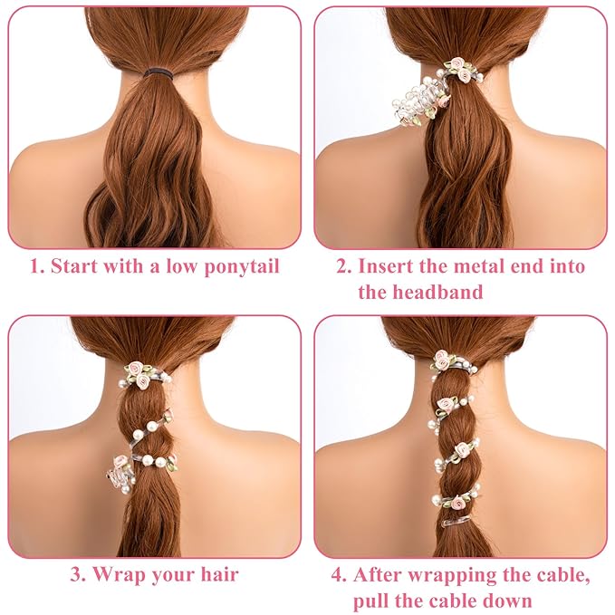 3PCS Rose Bead Spiral Hair Ties, 2 Styles Phone Cord Ponytail Holders for Women, Elegant Rubber Hair Coils, Stylish Hair Accessories for Party, Daily Use