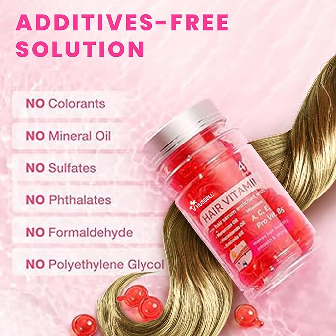 Hussell Hair Serum - No Rinse with Argan Macadamia & Avocado Oils - Vitamins A, E, Pro B5 - Conditioner for Women & Men - Pack of 2, 80 Capsules