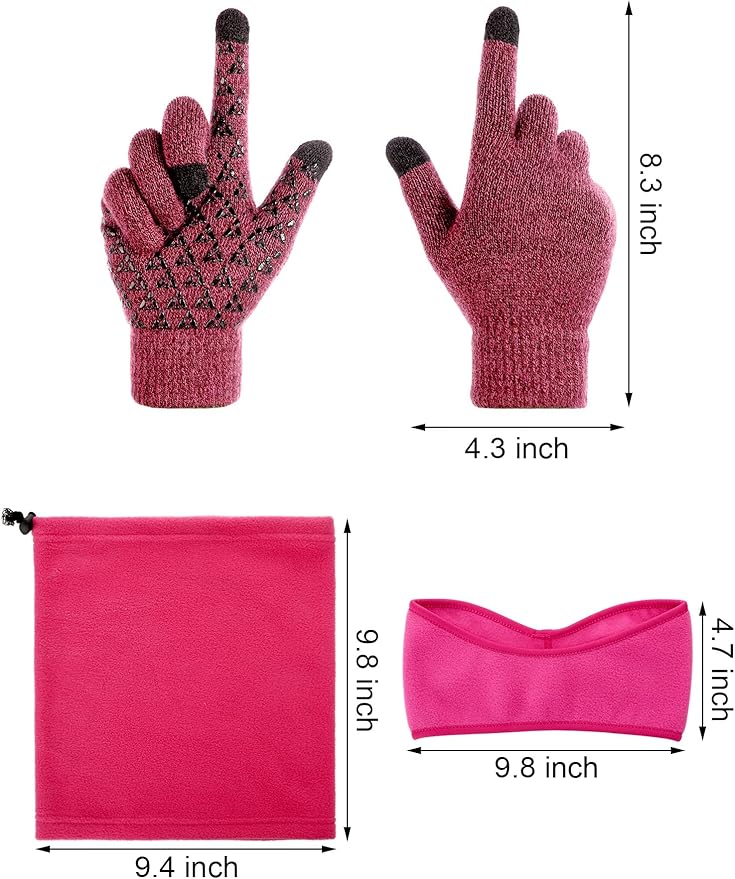 SATINIOR 6 Pieces Ear Warmer Headband Warmer Face Mask Fleece Neck Gaiter Touch Screen Winter Knit Gloves for Men and Women