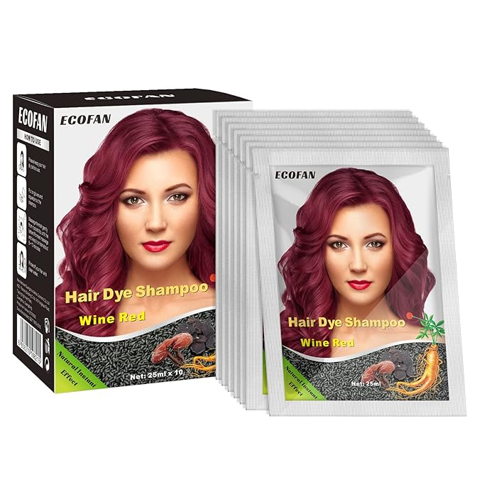10 PCS Wine Red Hair Dye Shampoo 3 in 1, Long Lasting Hair Color Dye, Semi- Permanent Instant Shampoo for Men & Women - Herbal Ingredients, Easy to Use (Wine red)