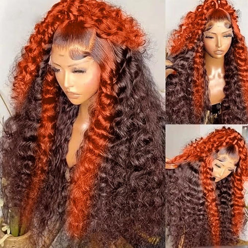 250 density Deep Wave Lace Front Wigs Human Hair Pre Plucked Hairline Glueless Wigs Human for Women 13x6 HD Lace Front Wigs Ginger Orange Curly Human Hair Wig Brazilian Hair 22 Inch