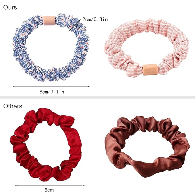 Hair Ties Scrunchies - Small Mini Scrunchy for Women Thick Hair Accessories Cute Soft No Slip Hair Elastics Ponytail Holder for Curly Hair No Damage Hairties Gift for Girls Blue Set