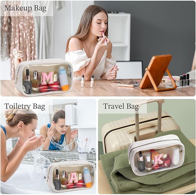 YOOLIFE Initial Birthday Gifts for Girls Kids Toiletry Bag Clear Makeup Bag Preppy Cosmetic Bag Birthday Gifts for 7 8 9 10 11 12 13 Year Old Girls Christmas Stocking Stuffers White S