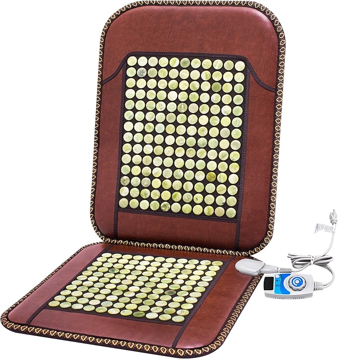 Infrared Heating Pad, Far Infrared Natural Jade Heating Pad, Auto Shut Off, Adjustable Temperature, Gifts for Women/Men/Dad/Mom (Brown, jadeseatback-u)