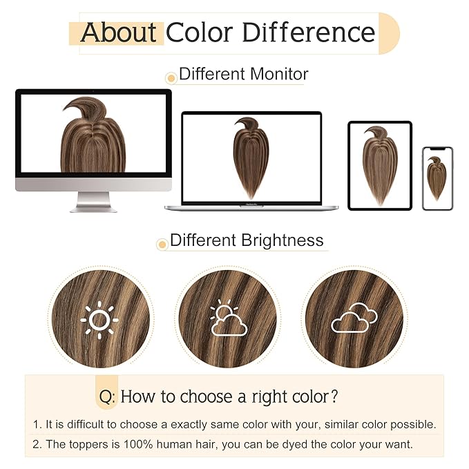 SEGO Hair Toppers for Women Real Human Hair With Bangs, 7 * 13CM Silk Base 100% Remy Human Hair Clip in Top Wiglet Hairpieces Add Volume /16 Inch Medium Brown&Dark Blonde