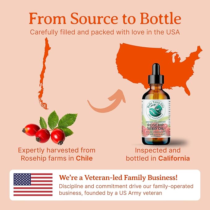 Bella Terra Oils - Organic Rosehip Facial Oil 8 oz - Dive into Organic Rosehip's Essential Fatty Acids & Antioxidants, Infused with Vitamin F, Elevate Daily Face Rituals