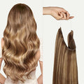 Luxy 100% Remy Human Hair – Halo Clip-In Hair Extensions –Natural Looking Volume & Length - One-Piece - Easy 5-Min Application 180 grams 20" Chestnut Brown Highlights