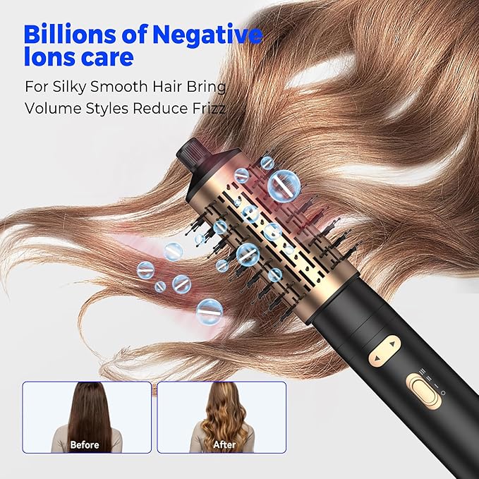 4 in 1 Rotating Hair Dryer Brush Spinning with Detachable Brush(2" & 1.5"),Negative Ionic Brush Blow Dryer 100-120V,3 Heats and 2 Speeds Rotating Hot Air Brush for Curling,Straight,Drying