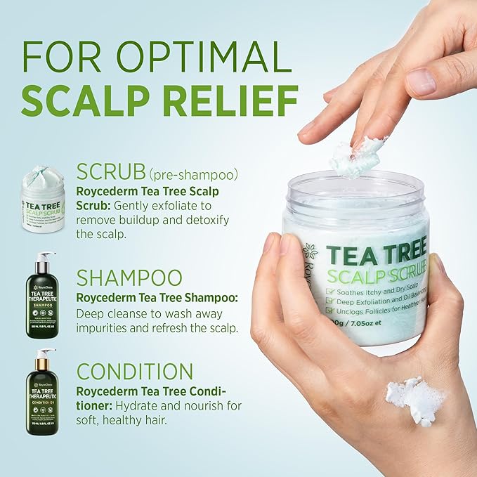Roycederm Tea Tree Antifungal Shampoo and Conditioner: Complete Scalp Care Solution for Folliculitis, Dry, Itchy, and Flaky Scalp - Infused with Tea Tree Oil, Paraben & Sulfate Free