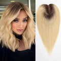 HAIRCUBE Hair Toppers 100% Real Human Hair,Ombre Light Blonde, 5.5"*5"MONO Large Base, 56g Hand-moven Real Human HairToppers for Women with ThinningHair