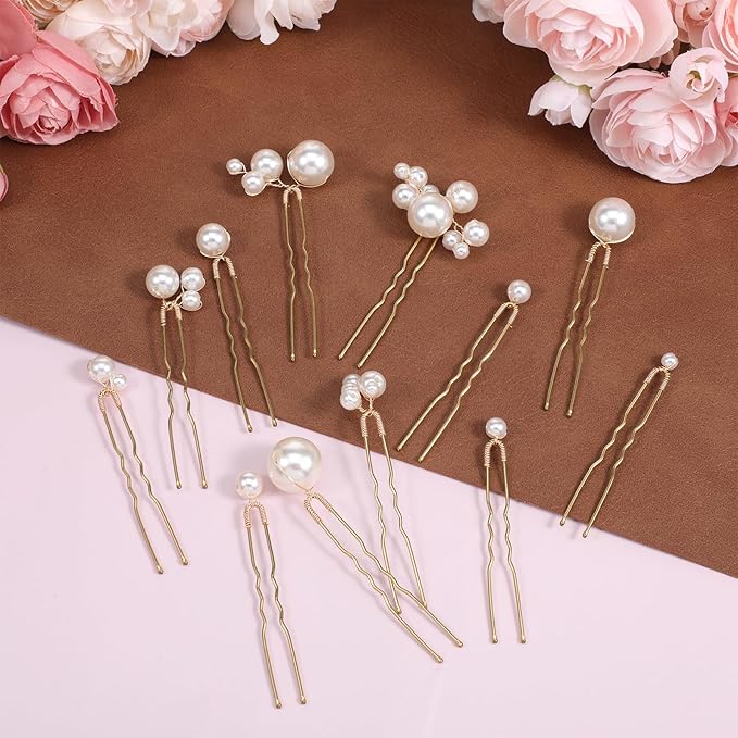 24 Pieces Pearl Crystal Bridal Hair Pins Handmade Pearl Bridal Hair Accessories Pearls Wedding Hair-Pins for Brides Women Girls