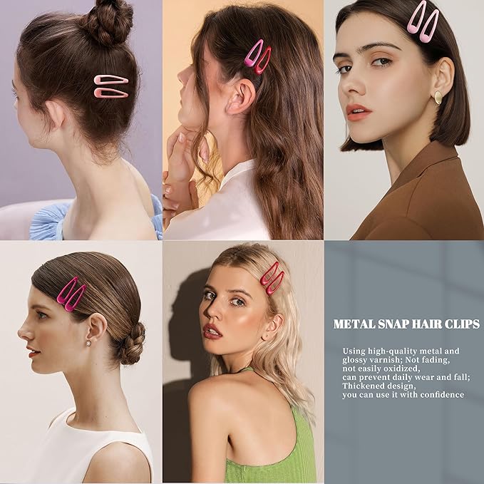 20 PCS Metal Snap Hair Clips Water Drop No Slip Barrettes for Women Bright Small Hair Clips For Thick And Thin Fine Hair,Red Pink Rose Red,1.97 x 0.5 In.