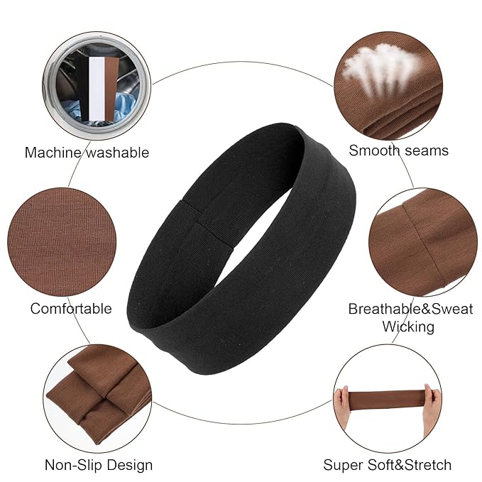 3PCS Workout Headbands for Women - Non Slip Gym Headband for Women, Fabric Elastic Sweat Band Pack, 3 Colors Stretchy Headbands for Yoga Running Sports, Fashion Accessories(Black White Brown)